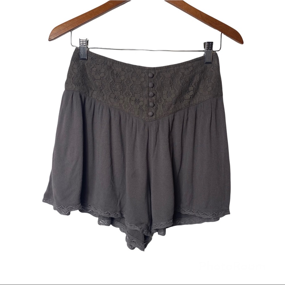 Free People Dark Gray Lace Trim Shorts